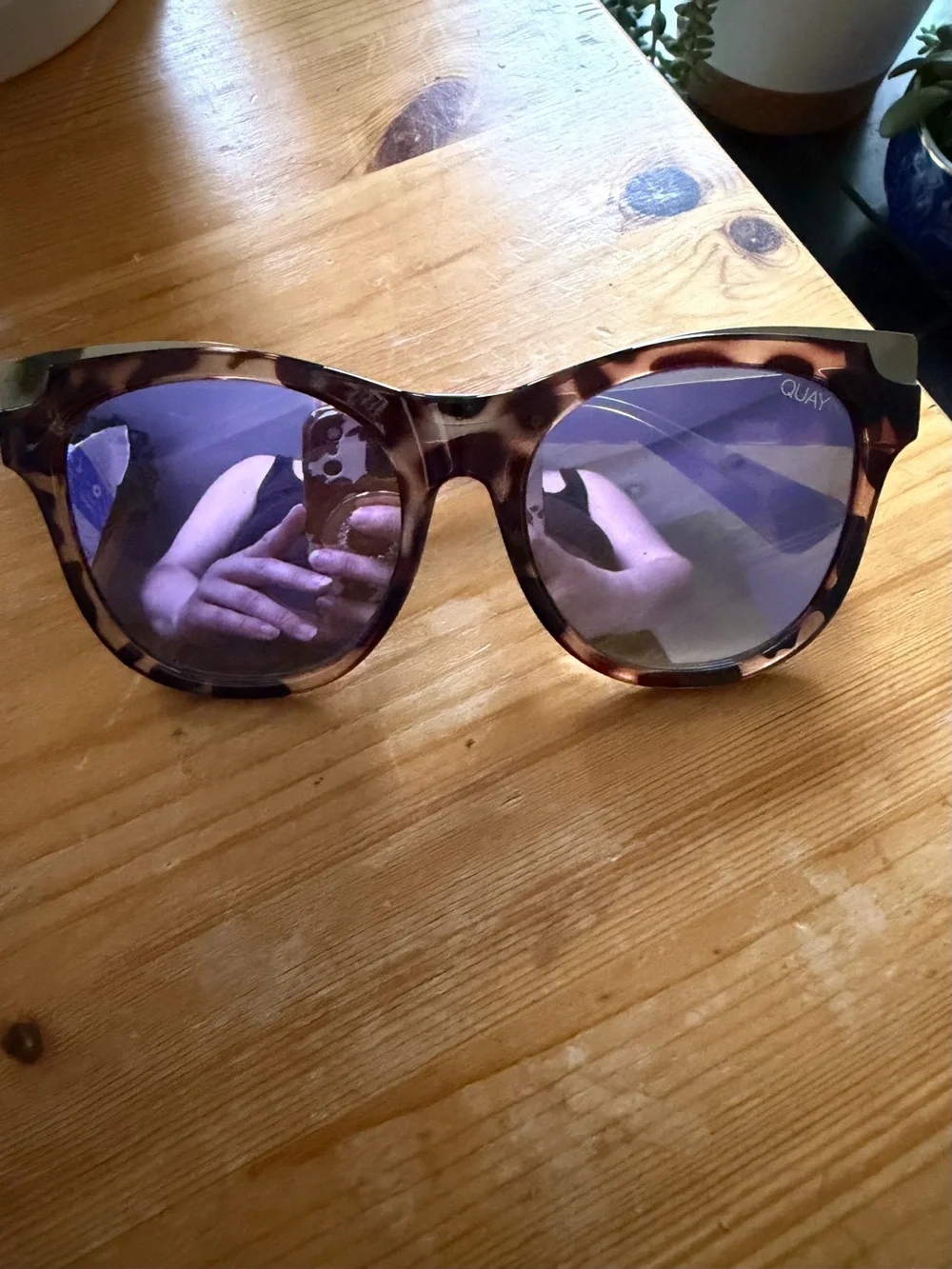 Quay Australia Tortoiseshell Sunglasses with Blue-Tinted Lenses
